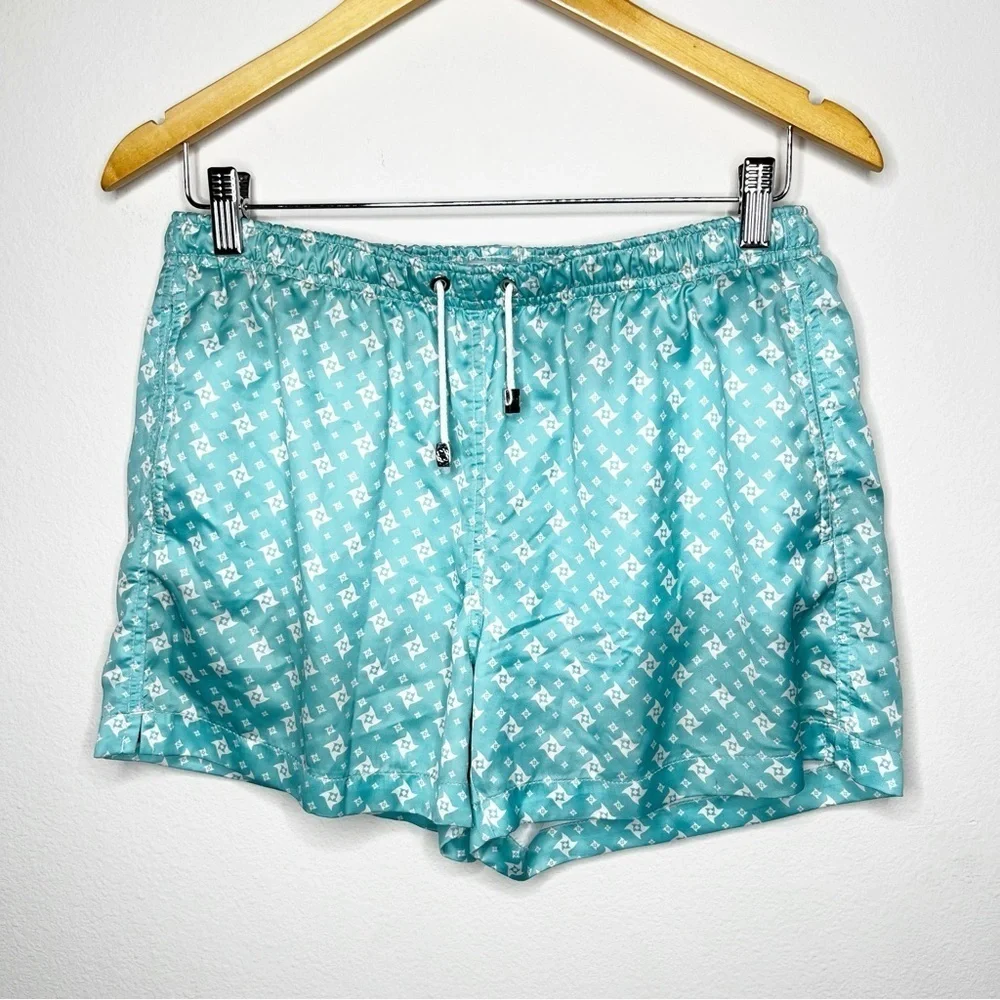 Marwida Men's Luxury Swim Trunks Mesh Lining Aqua Star Size Large